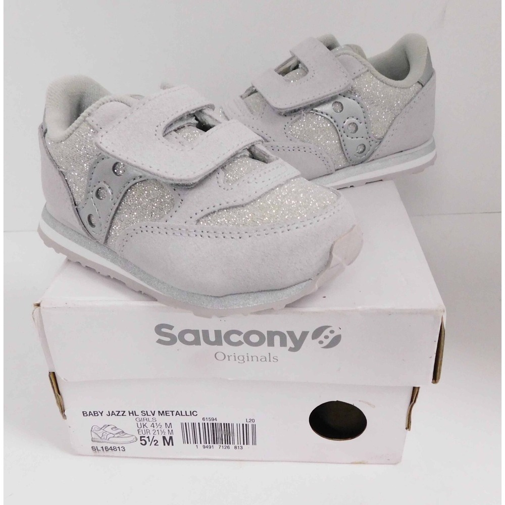New Infant Toddler Saucony Baby Jazz Silver‎ Metallic Glitter Sneakers 5.5 M